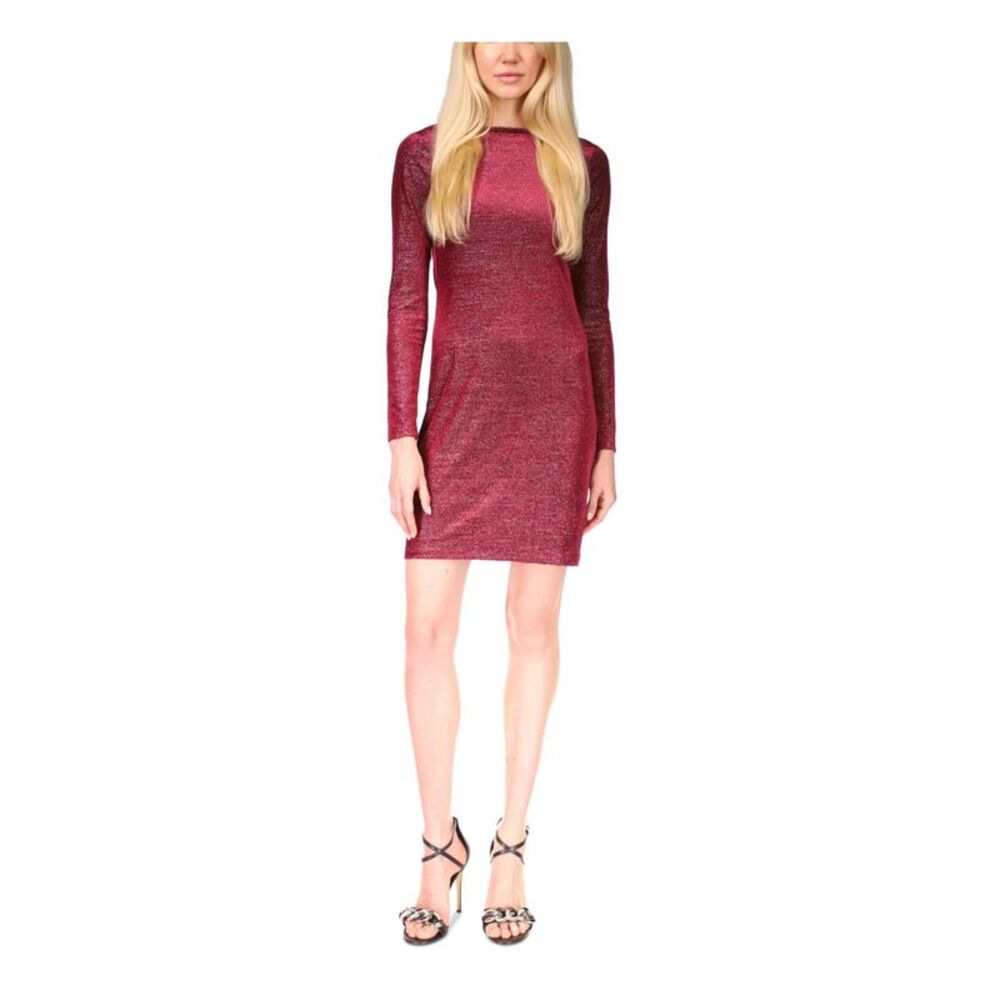 MICHAEL MICHAEL KORS Womens Burgundy Long Sleeve Above The Knee Sheath Dress P\L